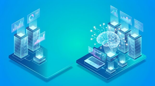 Isometric data center and artificial intelligence technology concept