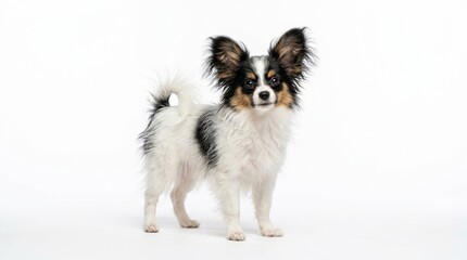 Obraz premium Adorable Papillon Dog Standing Isolated on White Background