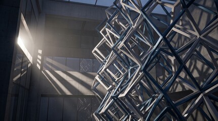 Obraz premium Abstract 3D parametric landscape architecture with sweeping geometric waves and clean studio lighting, perfect for modern tech backgrounds
