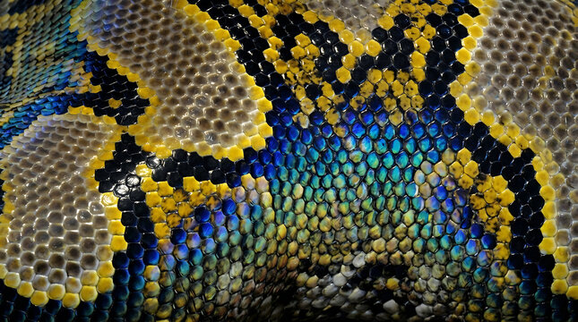 Iridescent Blue Yellow Black Snake Skin Texture Pattern Scale