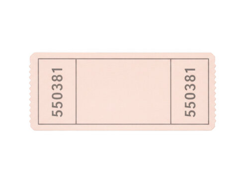 One single light pink paper admission ticket stub with serial numbers for events and movie theater entry access