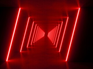 Fototapeta premium red modern lighting tunnel space, 3d rendering sci-fi concept