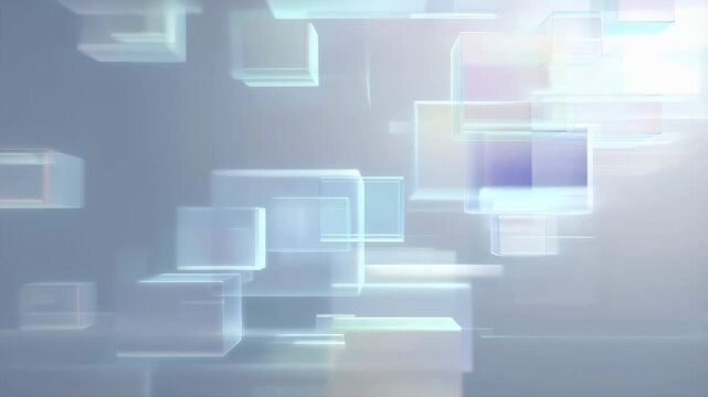 Translucent geometric forms drift through a luminous blue digital space. Technology presentations, software advertising, and business website headers.