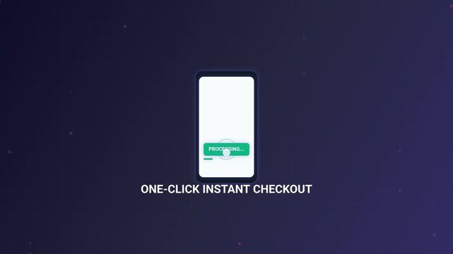 Motion render of mobile shopping app featuring one-click instant checkout and interface animation