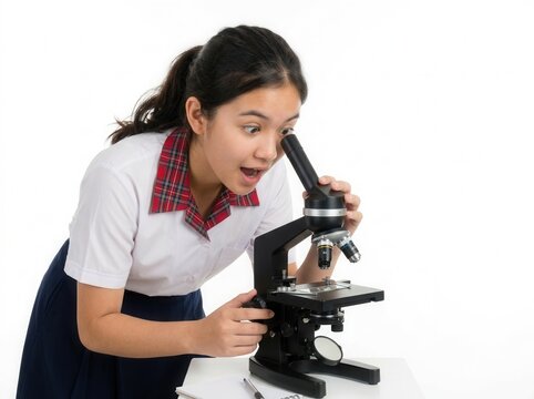 Young Student Amazed By Scientific Discovery Under Microscope