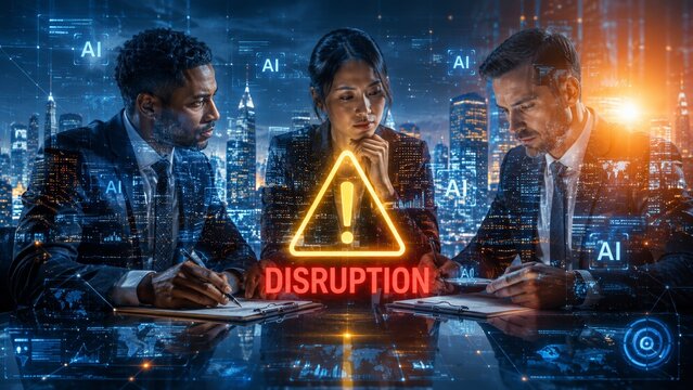 AI disruption warning representing the future of work and automation.
