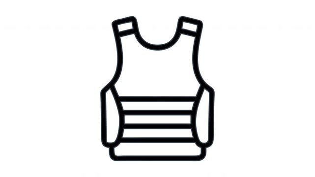 Animated bulletproof vest icon outline style for security and personal protection concepts