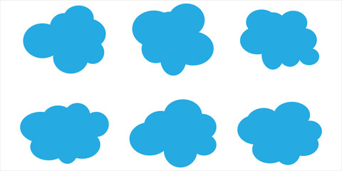 Obraz premium Cartoon hand drawn rain element on isolated white page. Vector simple blue cloud icons set on white background. Cloudscape download vector simple element icons set on white page. EPS 10. 