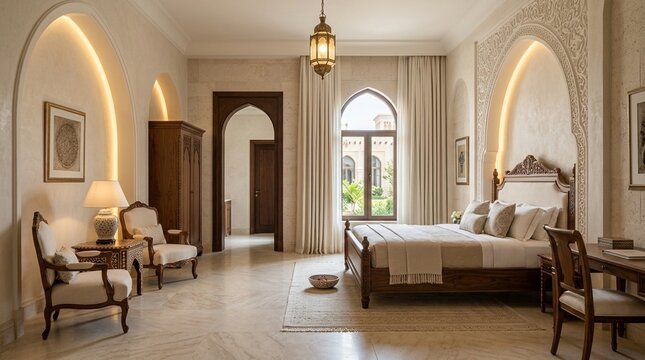 Luxurious Bedroom Suite with Arches and Islamic Decor