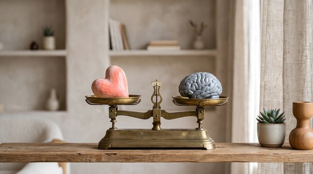 Balanced heart and brain concept representing emotional and logical decision making