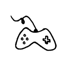 Black and White Video Game Controller Doodle Hand Drawn Line Art Sketch on White Background © Amna