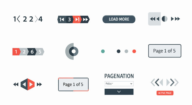 A collection of web interface pagination and loading elements are displayed on a white.