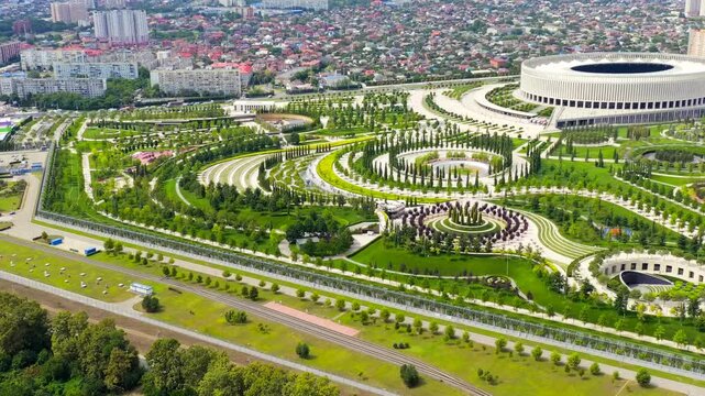 Krasnodar, Russia. Public Park Krasnodar (Galitsky Park). Summer Drone footage