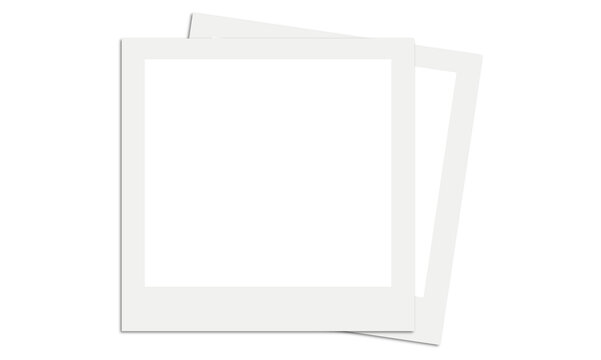 Two white instant photo frames overlayed on transparent checkered background for displaying pictures.