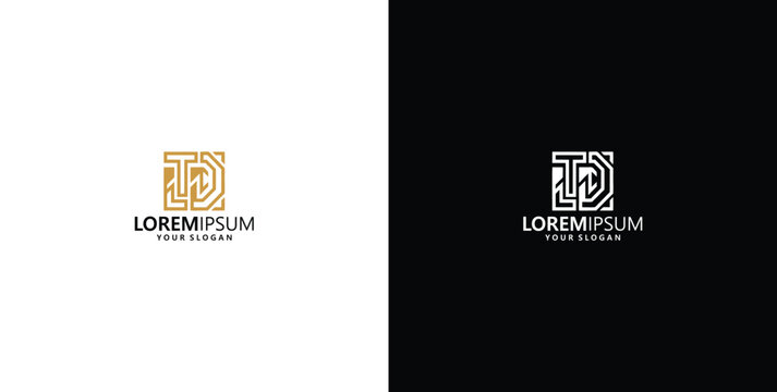 Geometric TD monogram logo featuring gold and silver line art for corporate identity and business branding