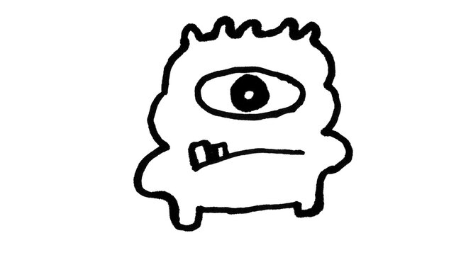 Hand Drawn Cartoon Monster Doodle in Black and White Brush Line Style
