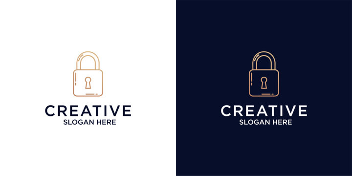 Security padlock privacy data protection logo set.