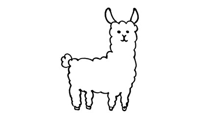 Llama Doodle — Hand Drawn Black Line Llama on White Background for Print and T-shirt Design © Shafa