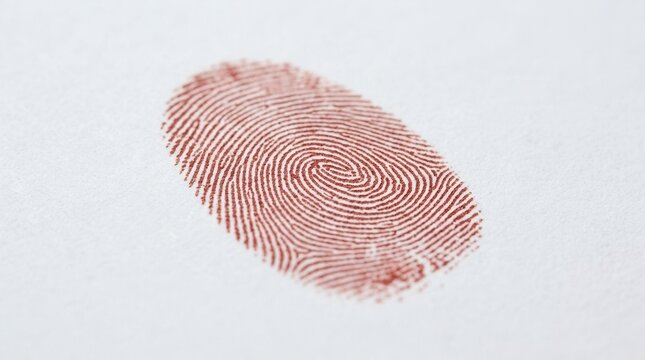 Red Fingerprint Impression On White Textured Paper Macro View