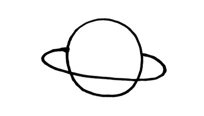 Hand-drawn planet with a ring system, black line art doodle for Photoshop & Illustrator © Misbah