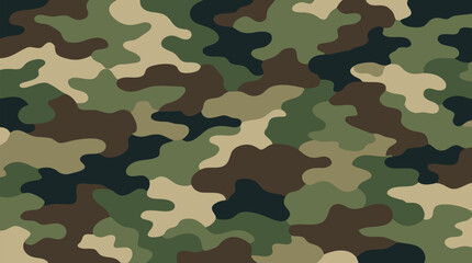 Fototapeta premium Seamless Military Camouflage Pattern Vector Illustration Woodland Tactical Army Green Brown Tan Dark Abstract Organic Blob Shapes Texture Background - professional high detailed commercial stock