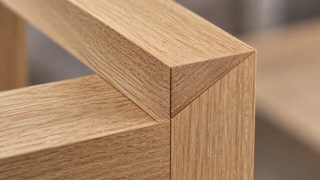 Macro Close-Up of Flush Half-Lap Mitered Frame Corner in Rift-Sawn White Oak