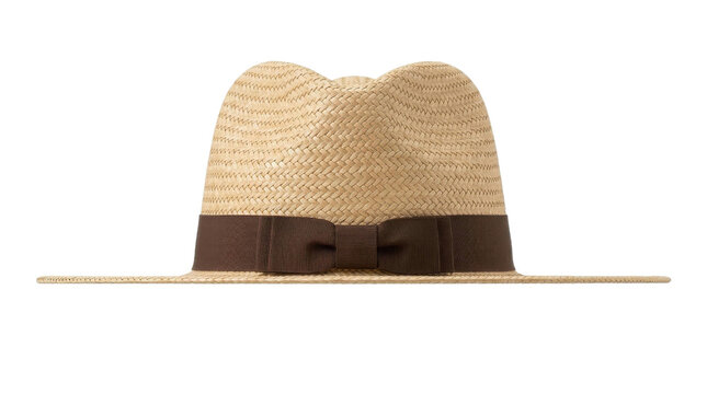 Classic woven straw fedora hat with a dark brown ribbon and bow detail