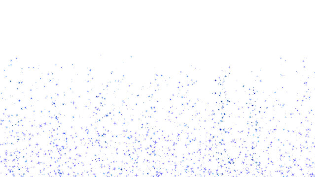 Dense glowing blue sparkle stars lower border isolated on transparent background. Translucent starry night sky backdrop, cosmic particle dust, magical glitter overlay for holiday banners and posters.
