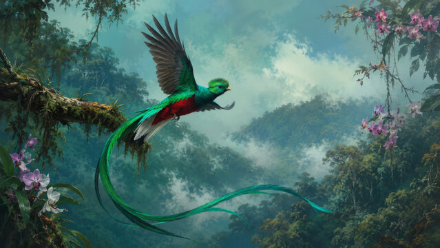 Flying dragon lizard gliding between branches in tropical forest canopy, featuring draco lizard and gliding lizard, cinematic detail, natural habitat, wilderness, biodiversity and conservation
