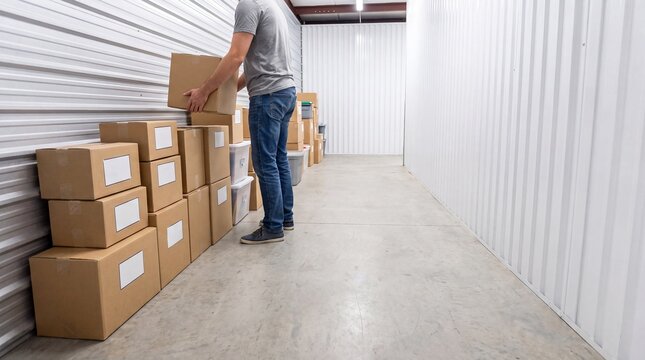 Person placing parcel inside self storage unit