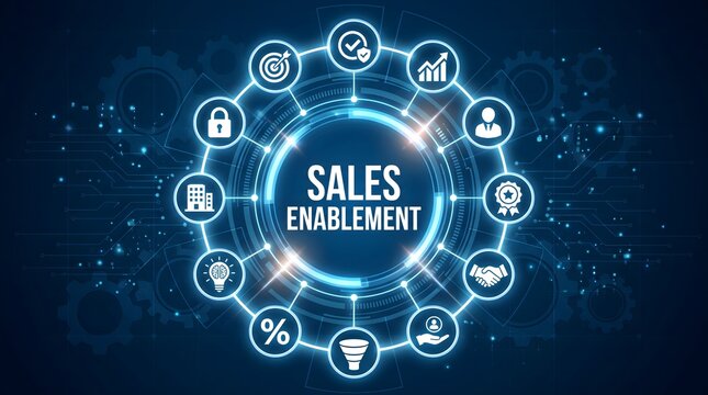 Sales enablement concept with digital business icons
