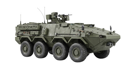 Fototapeta premium Military armored vehicle, combat transport on isolated transparent background PNG