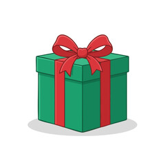 Fototapeta premium Green gift box with red ribbon and bow, isolated on transparent background, festive holiday design element