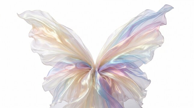 Iridescent Pastel Silk Fabric Butterfly Wings Isolated on White Background