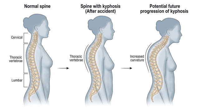 Of normal spine, spine with kyphosis, and potential progression