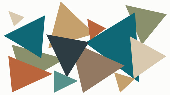 Abstract geometric background featuring overlapping triangles in muted earth tones, teal, terracotta, beige, olive green and mustard accents, modern flat vector illustration design