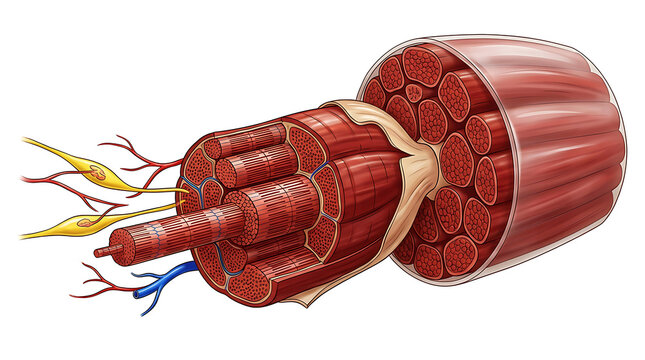 Detailed of skeletal muscle fiber structure with nerves and vessels