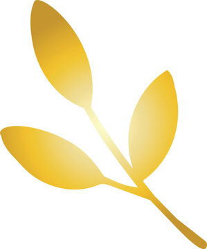 A minimalist golden botanical branch with three elongated leaves creates an elegant decorative nature element.
