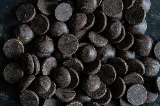 Close up of dark chocolate chips 