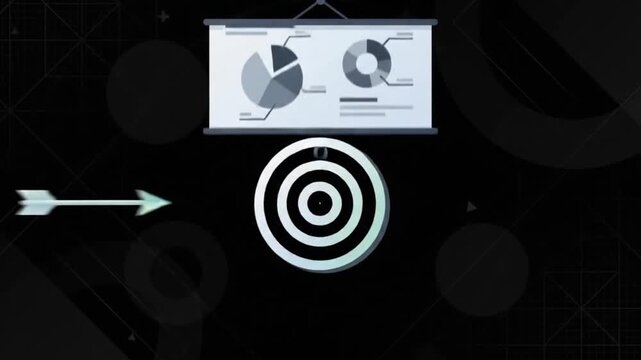 Animated neon business icons collection on black background