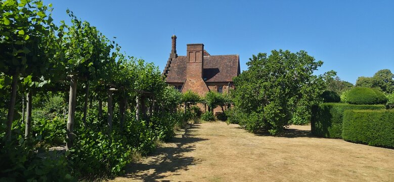 London,  Old House in Hatfield, view from garden at hot summer day 