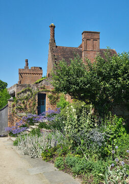 London,  Old House in Hatfield, view from garden at hot summer day 