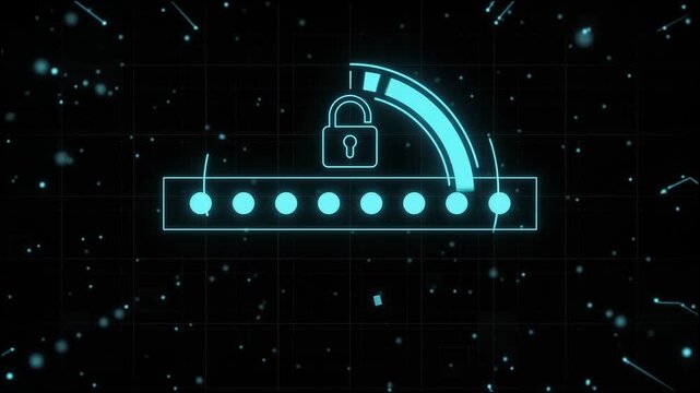 Digital password security interface with glowing dots unlocking animation