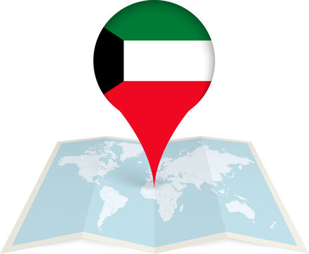 Kuwait Flag Pointer on World Map