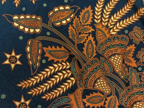 Traditional Indonesian Batik Fabric Pattern with Floral and Botanical Ornament Texture