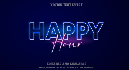 Obraz premium Happy Hour 3D Vector Text Effect – Neon Nightlife Typography Design
