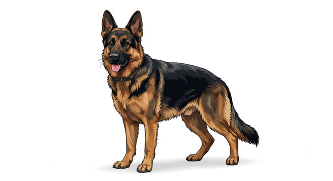 German Shepherd Dog Vector Illustration Standing Isolated on White Background