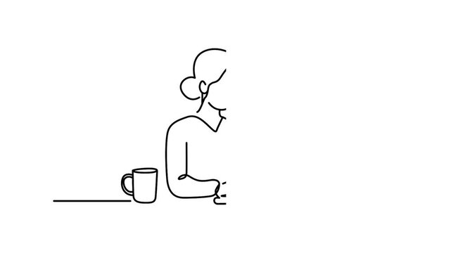 Woman working on laptop with coffee