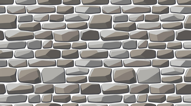 Seamless repeating stone wall pattern with stacked blocks featuring realistic light and shadow effects, warm gray hand-drawn vector illustration texture for background tileable surface design