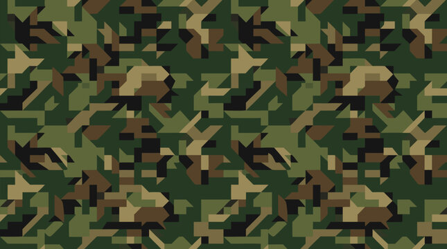 Seamless Military Camouflage Digital Fabric Pattern Green Army Tactical Vector Texture Background for Uniforms Textiles and Graphic Design Abstract Geometric Earth Tones detailed commercial stock